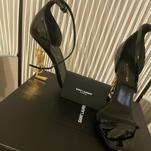 YSL gold heel sandals Opyum YSL Logo-Heel Sandals with Golden Hardware